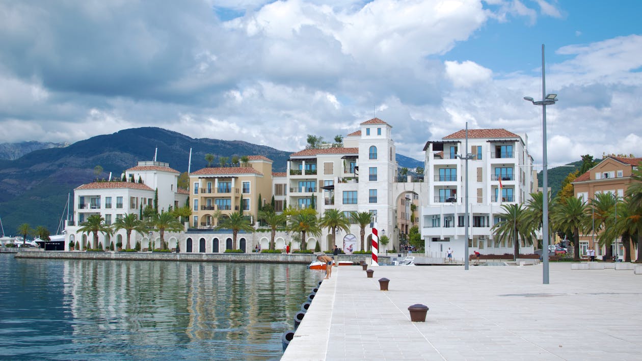 Tivat waterfront promenade at dusk